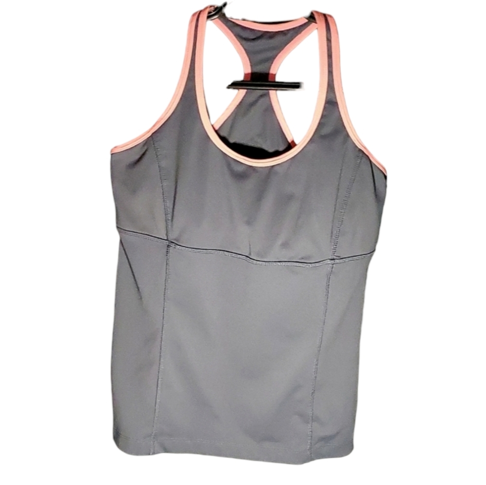 SportTek Grey and Peach Athletic Racerback Tank Top with Support - Size Medium